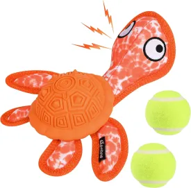 Dog Chew Toys,Puppy Teeth Chew Toys Durable Rubber Material Turtle Shape Dog Toys with 2 Tennis Ball (Orange)