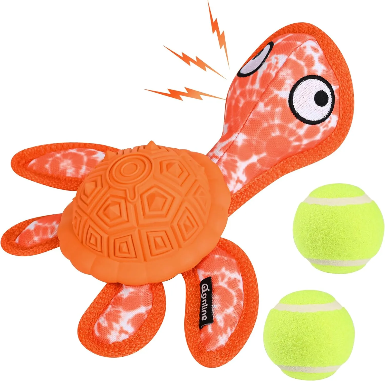 Dog Chew Toys,Puppy Teeth Chew Toys Durable Rubber Material Turtle Shape Dog Toys with 2 Tennis Ball (Orange)