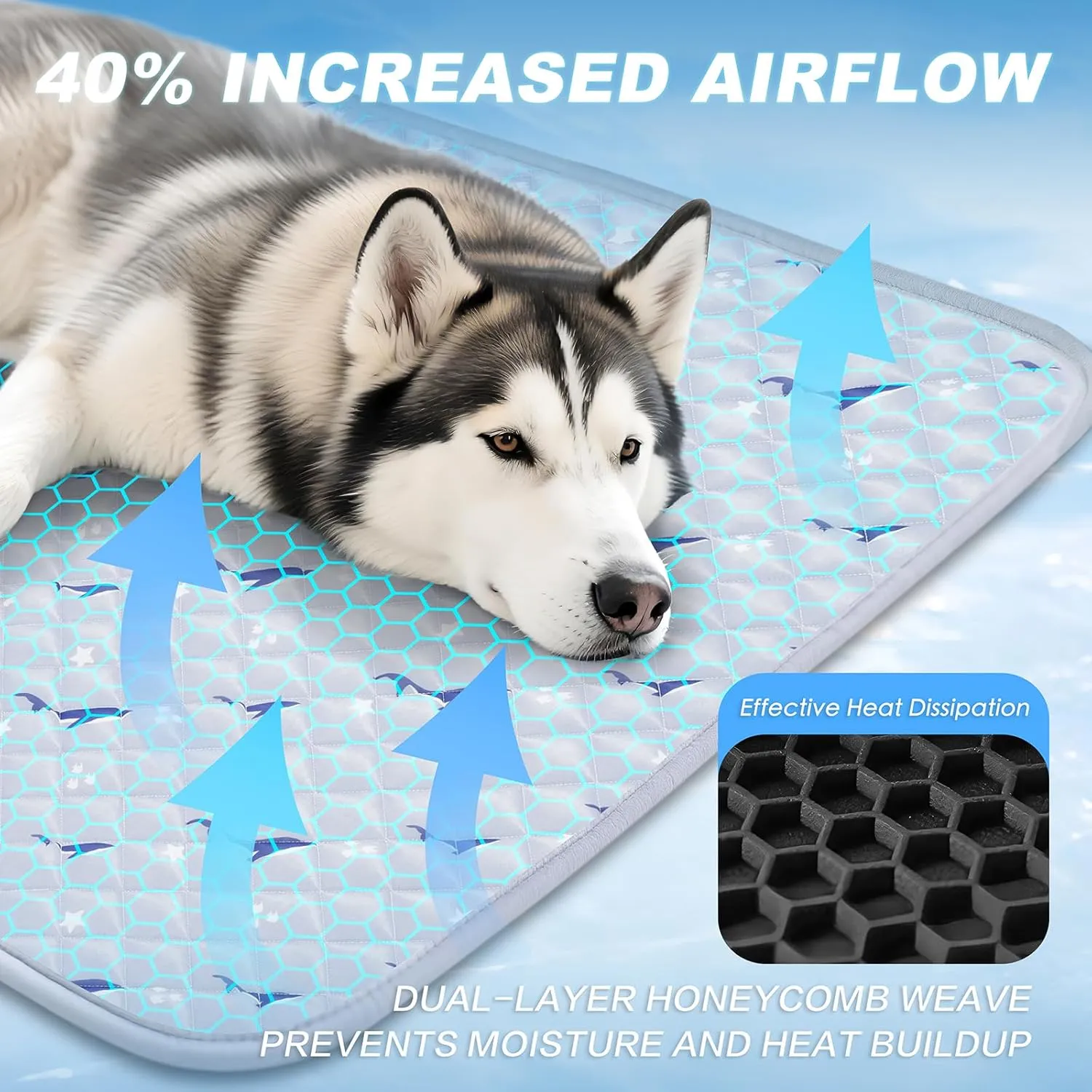 Dog Cooling Mat, Cooling Mat for Dogs, Breathable Dog Bed with Non-Slip Design, Portable & Washable Pet Pad for Indoor, Outdoor, Crate, Summer Cat Bed, Cool Pet Pad, Gel-Free, 21"x27"