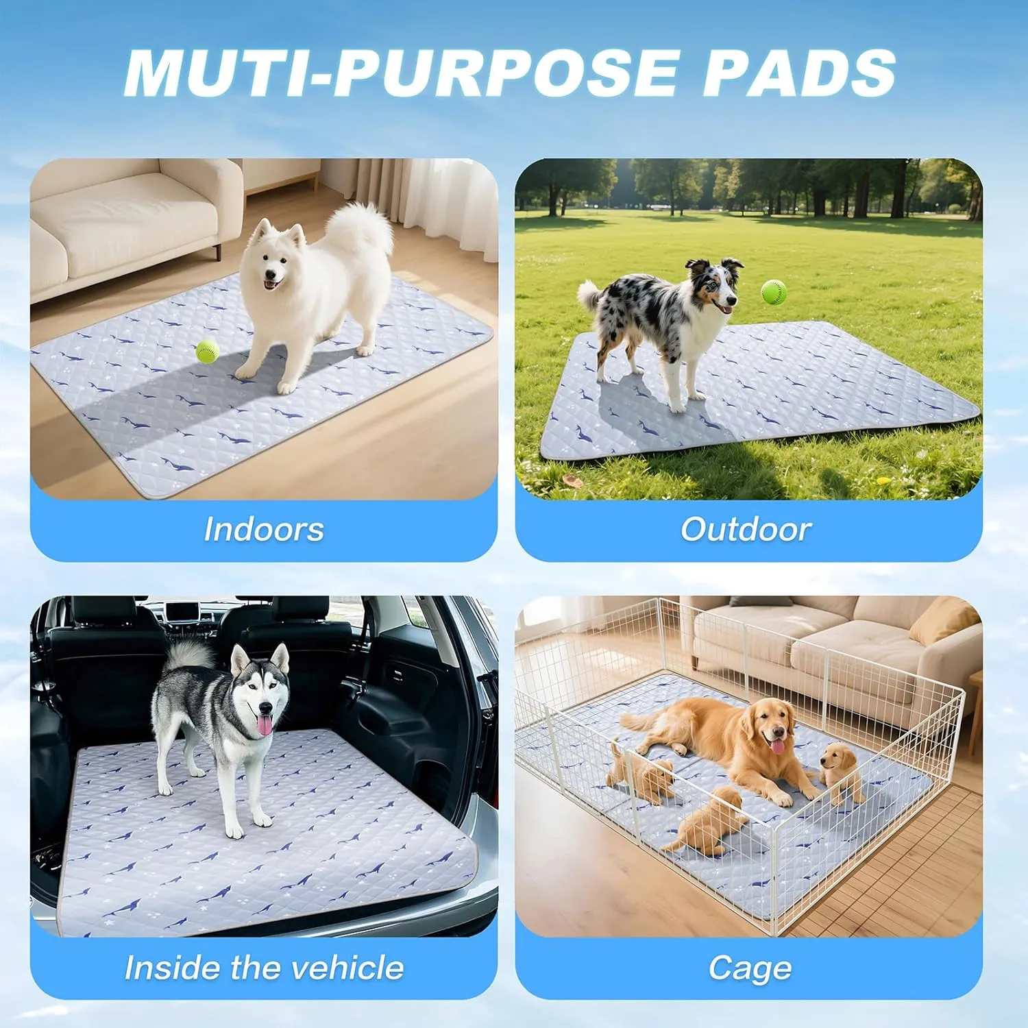 Dog Cooling Mat, Cooling Mat for Dogs, Breathable Dog Bed with Non-Slip Design, Portable & Washable Pet Pad for Indoor, Outdoor, Crate, Summer Cat Bed, Cool Pet Pad, Gel-Free, 21"x27"