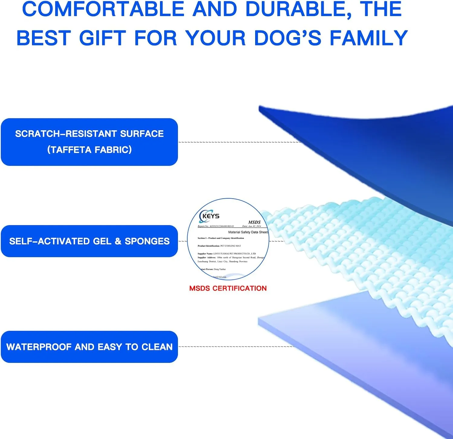 Dog Cooling Mat Gel: Large Cooling Pad for Dog (31.4" x 47.2", Blue)