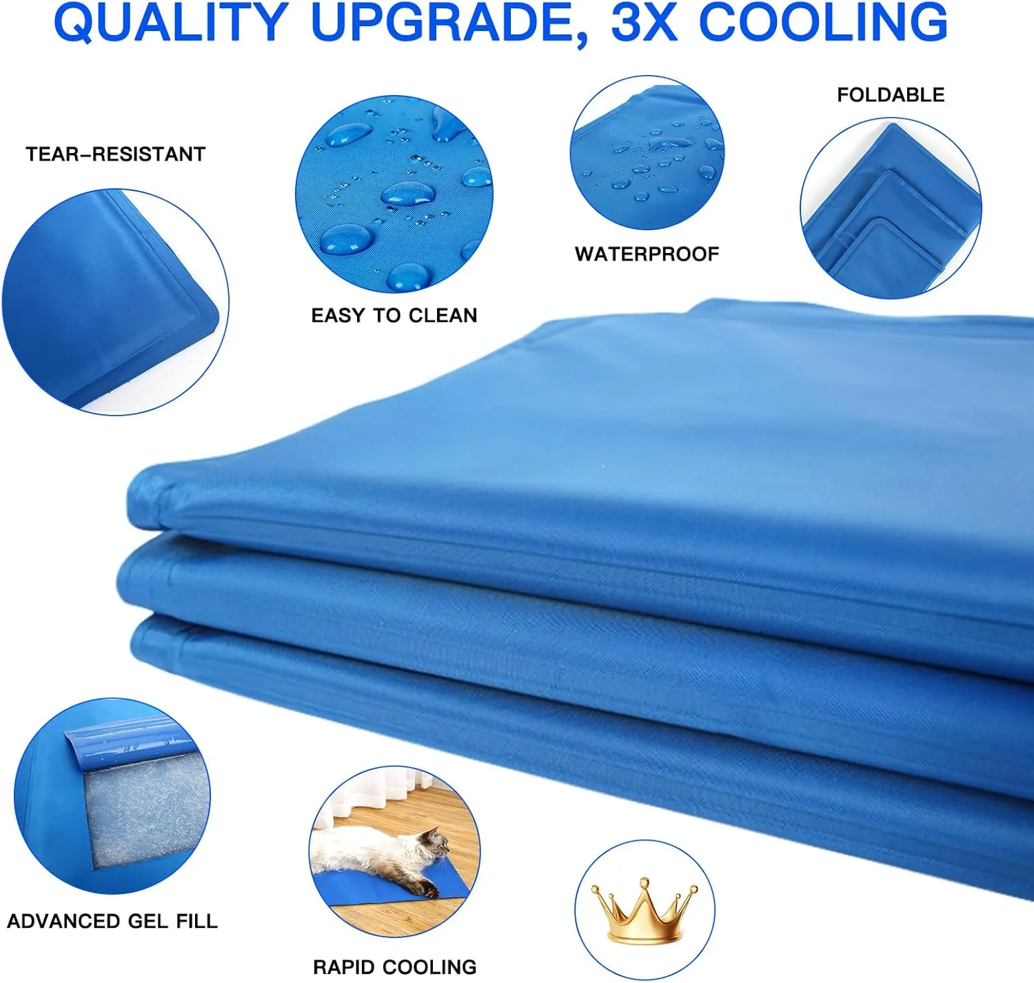 Dog Cooling Mat Gel: Large Cooling Pad for Dog (31.4" x 47.2", Blue)