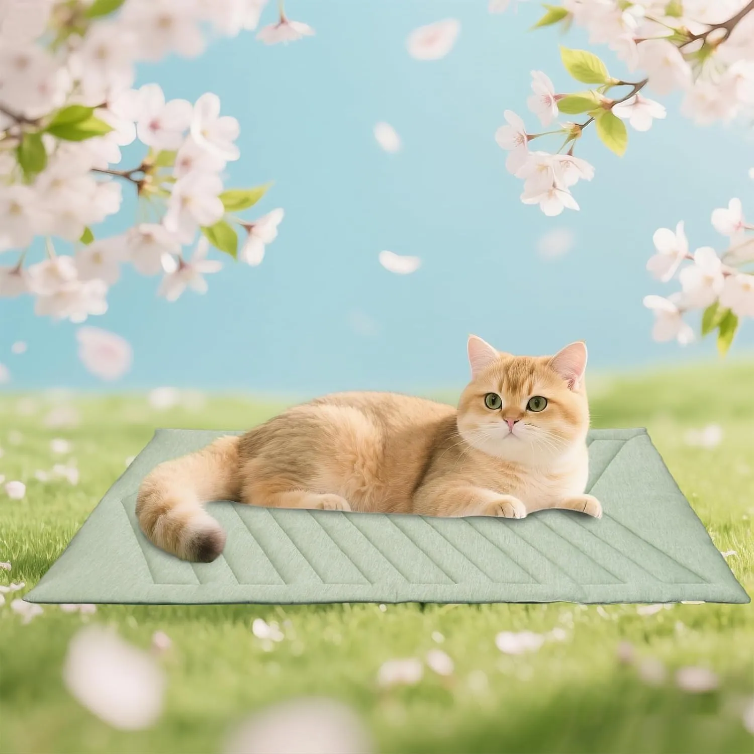 Dog Cooling Mat Ice Green, 91X58cm No Gel, Cool Fabric Top & Velvet Back Cat Blanket, Washable, Dog Cooling Pad Available in 3 Sizes, Summer Relief for Dogs & Cats-A Size