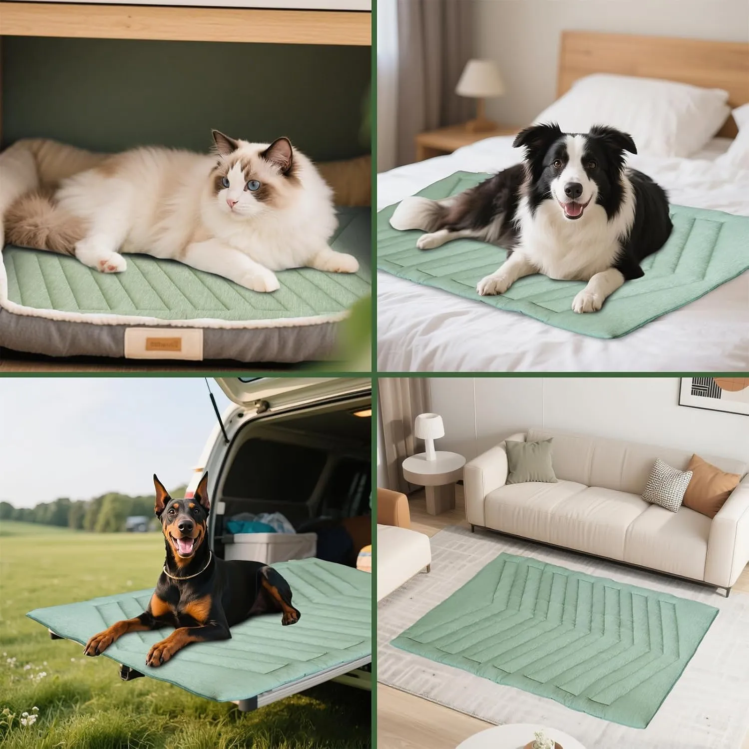 Dog Cooling Mat Ice Green, 91X58cm No Gel, Cool Fabric Top & Velvet Back Cat Blanket, Washable, Dog Cooling Pad Available in 3 Sizes, Summer Relief for Dogs & Cats-A Size