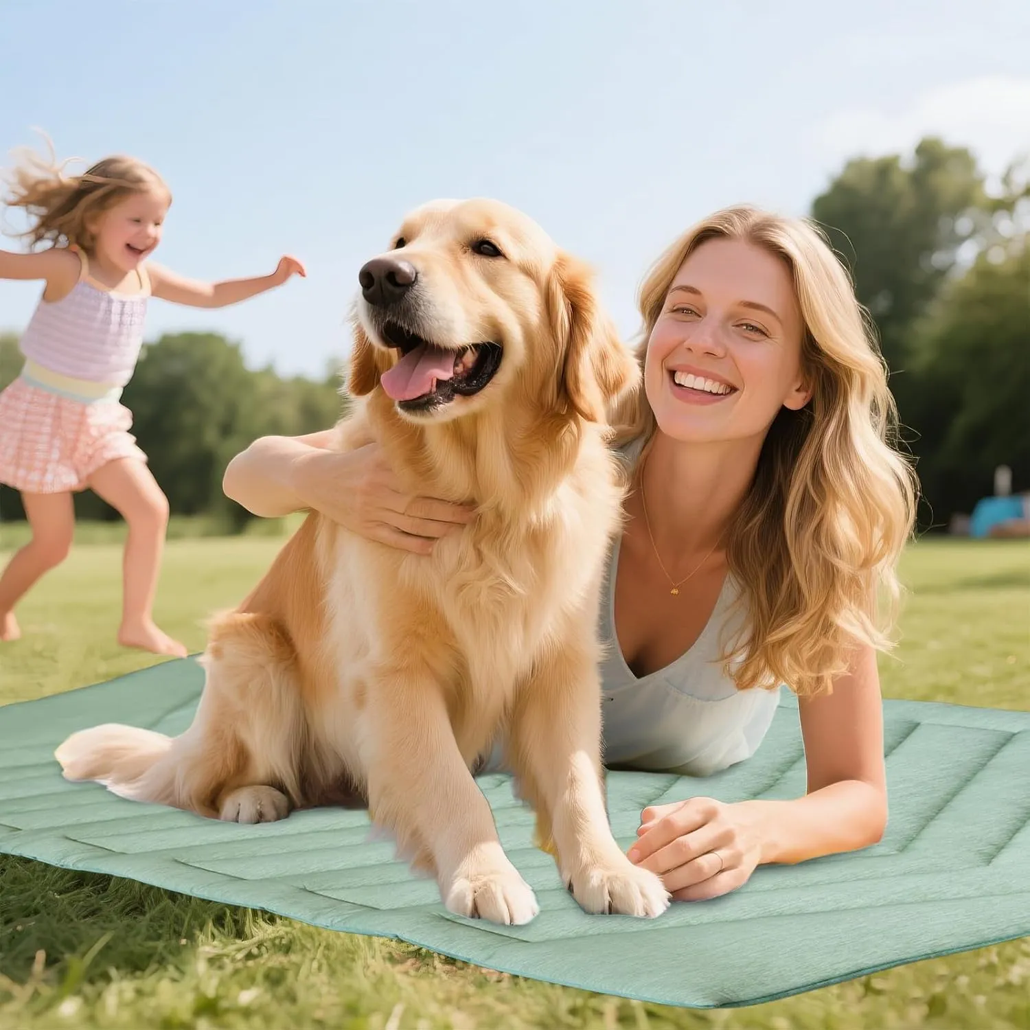 Dog Cooling Mat Ice Green, 91X58cm No Gel, Cool Fabric Top & Velvet Back Cat Blanket, Washable, Dog Cooling Pad Available in 3 Sizes, Summer Relief for Dogs & Cats-A Size