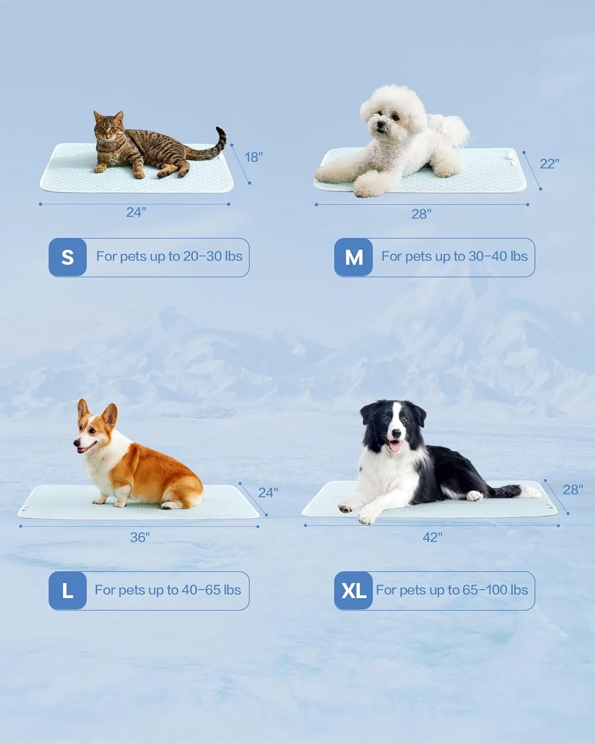 Dog Cooling Mat - Instant Cooling Pet Bed for Dogs & Cats, 6-12F Drop, Non-Toxic & Machine Washable, Anti-Slip Bottom, Cool Mat for Indoor & Travel Use Light Blue 24" x 18"