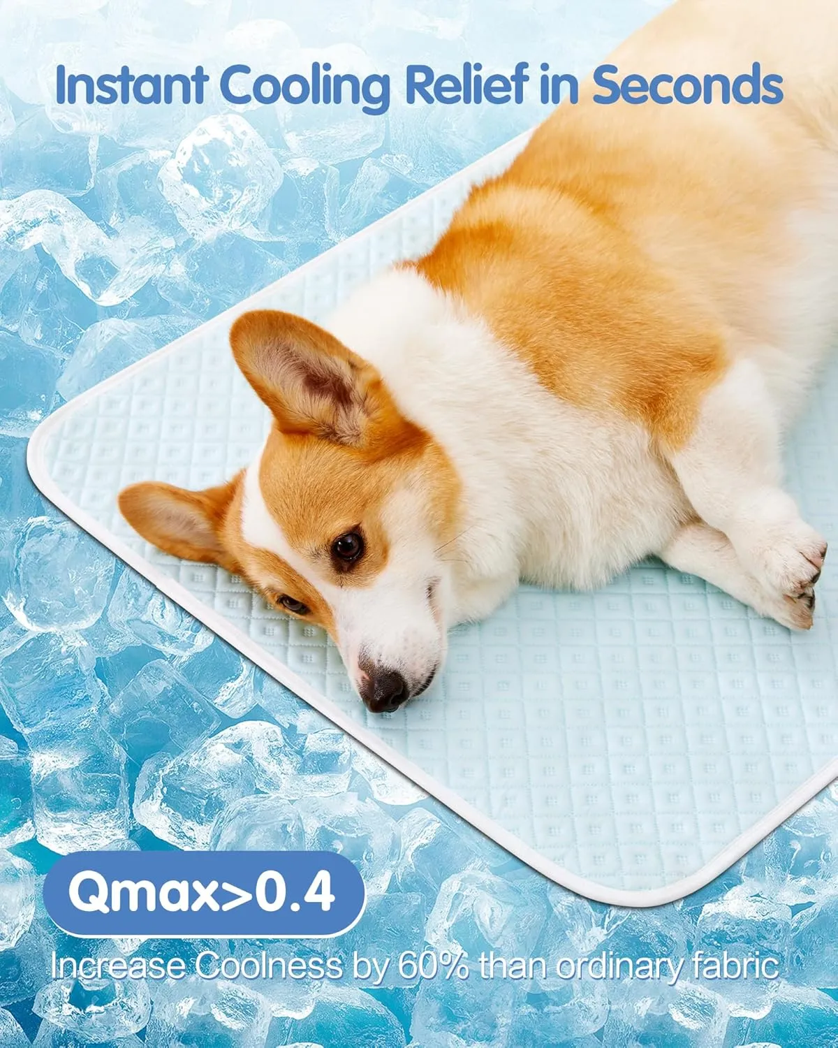 Dog Cooling Mat - Instant Cooling Pet Bed for Dogs & Cats, 6-12F Drop, Non-Toxic & Machine Washable, Anti-Slip Bottom, Cool Mat for Indoor & Travel Use Light Blue 24" x 18"