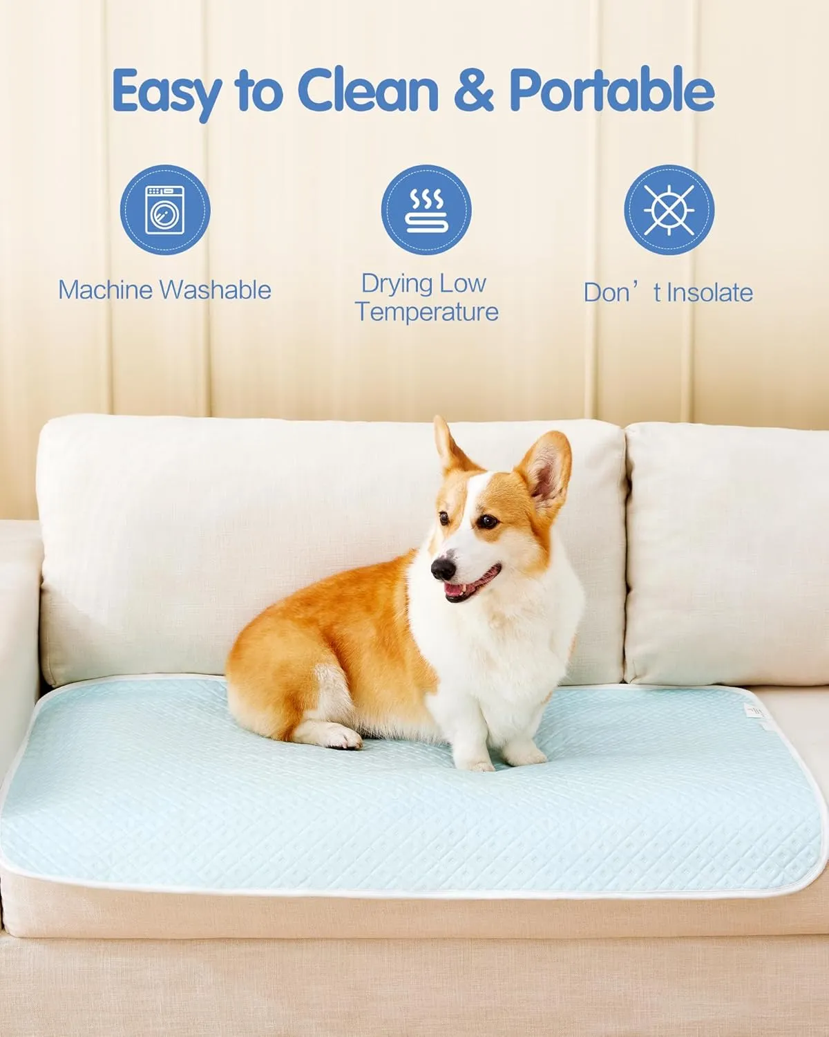 Dog Cooling Mat - Instant Cooling Pet Bed for Dogs & Cats, 6-12F Drop, Non-Toxic & Machine Washable, Anti-Slip Bottom, Cool Mat for Indoor & Travel Use Light Blue 24" x 18"