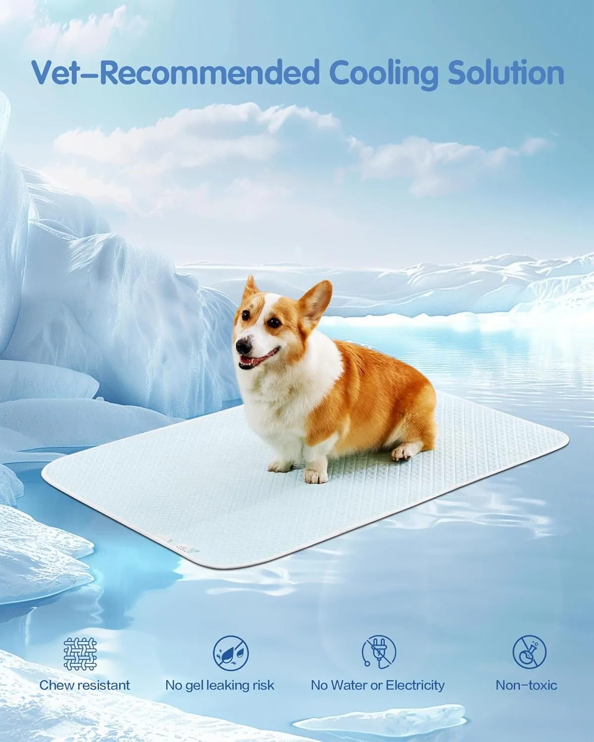 Dog Cooling Mat - Instant Cooling Pet Bed for Dogs & Cats, 6-12F Drop, Non-Toxic & Machine Washable, Anti-Slip Bottom, Cool Mat for Indoor & Travel Use Light Blue 24" x 18"