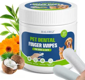 Dog Dental Care Finger Wipes, Dog Teeth Cleaning Wipes for Dogs & Cats, Dental Care Reduces Plaque & Freshens Breath, Disposable Finger Toothbrush Gentle Pet Dental Wipes, 60 Count
