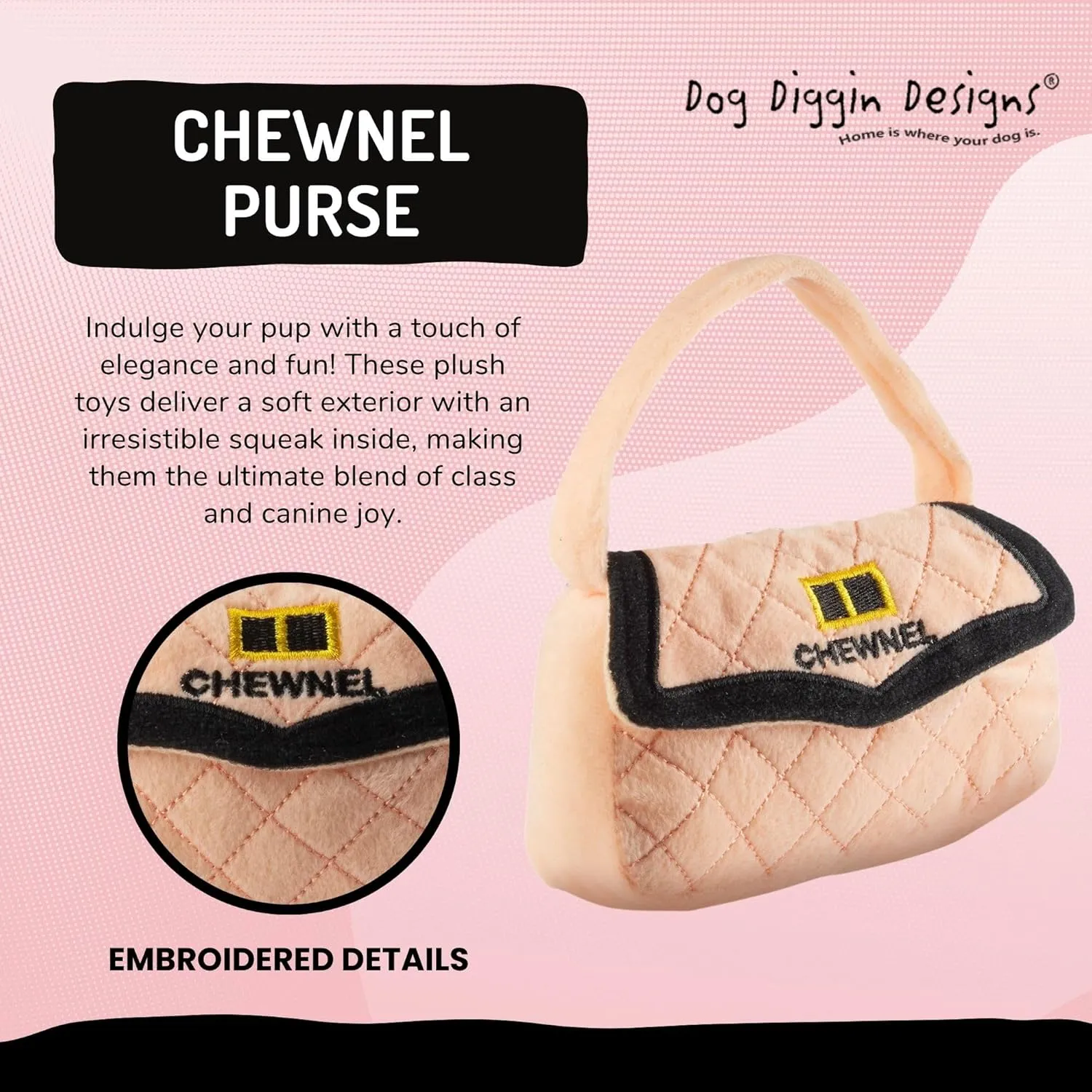 Dog Diggin Designs Runway Pup Collection | Unique Squeaky Parody Plush Dog Toys  Haute Couture Purses & Handbags