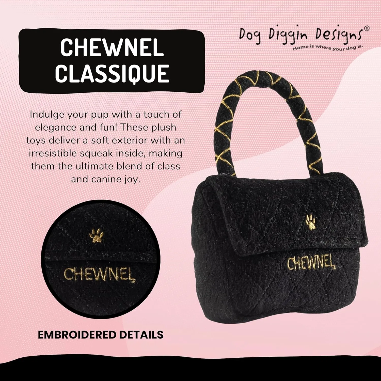 Dog Diggin Designs Runway Pup Collection | Unique Squeaky Parody Plush Dog Toys  Haute Couture Purses & Handbags