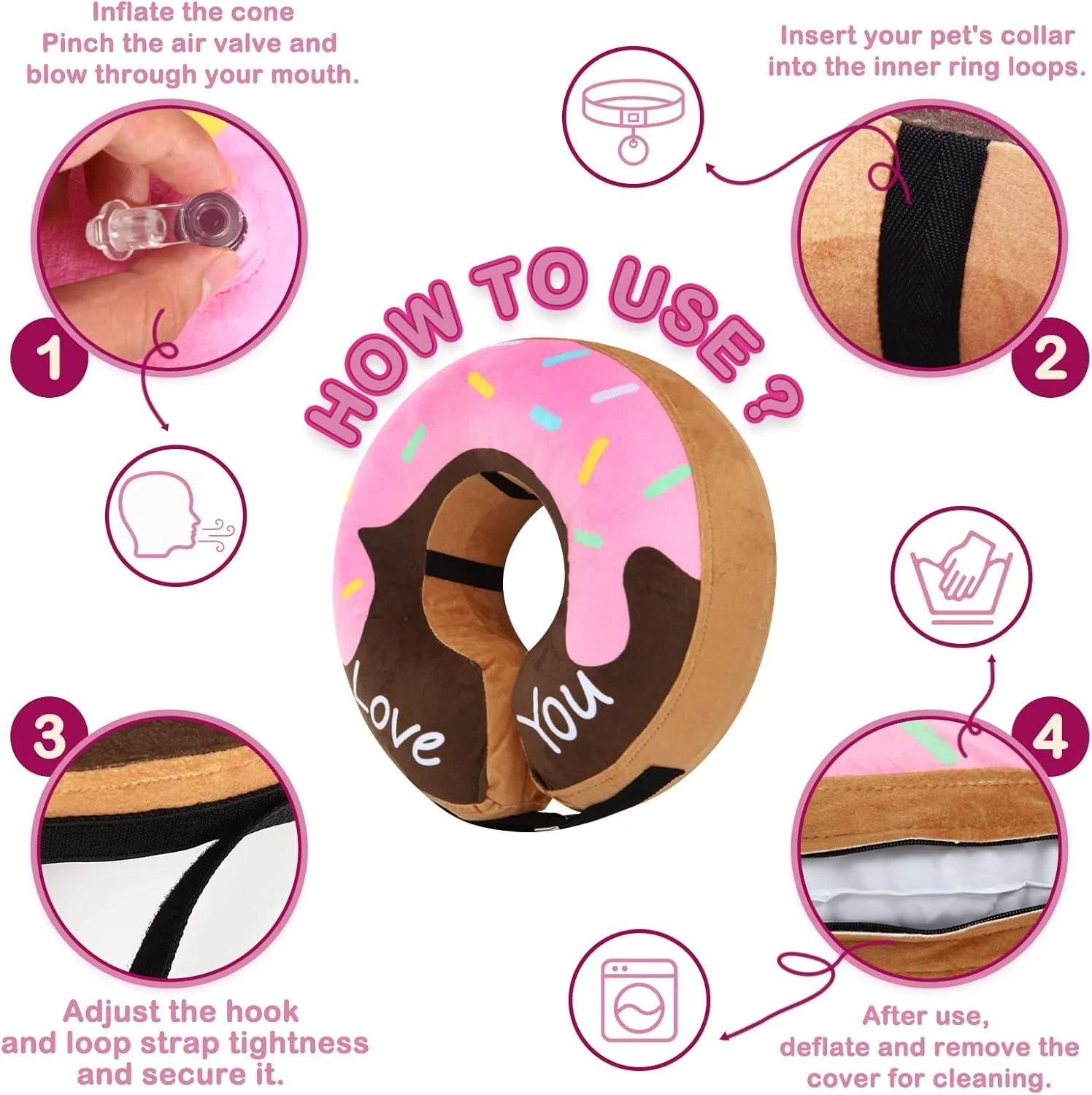 Dog Donut Collar - Soft Dog Cones for Large Medium Small Dogs, Inflatable Dog Cone Alternative After Surgery Pet Recovery E Collars Cones for Dogs and Cats