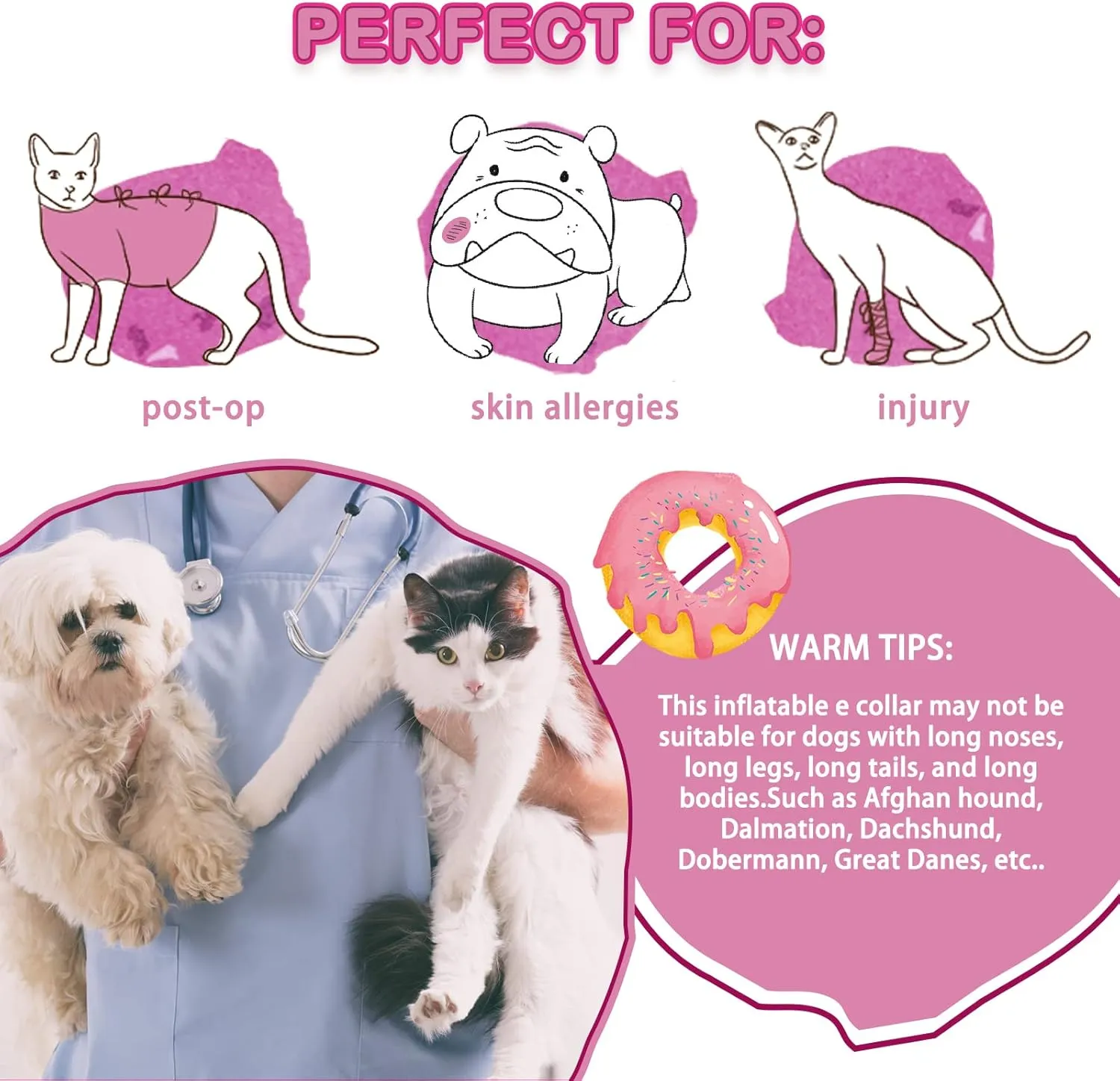 Dog Donut Collar - Soft Dog Cones for Large Medium Small Dogs, Inflatable Dog Cone Alternative After Surgery Pet Recovery E Collars Cones for Dogs and Cats
