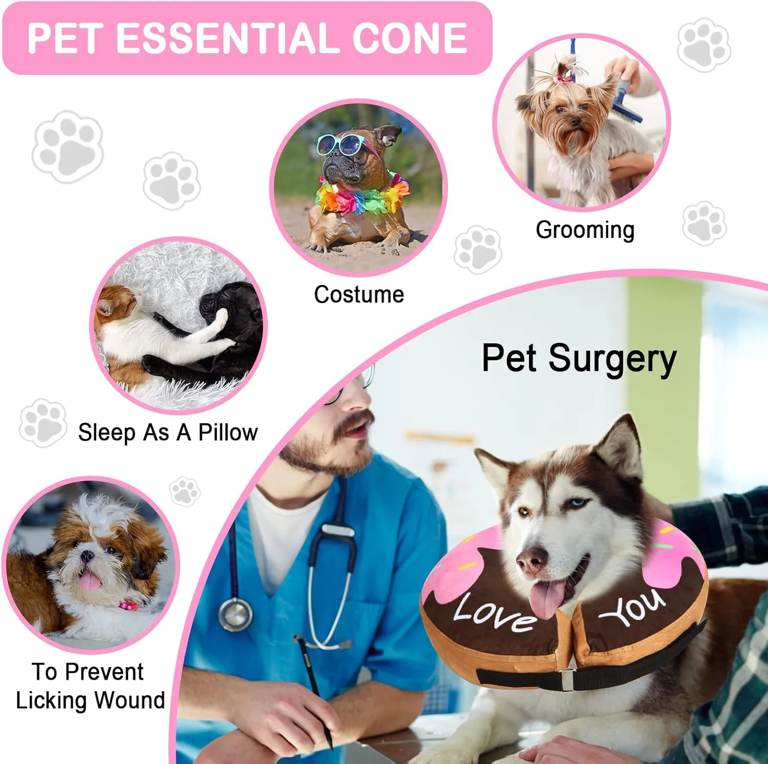 Dog Donut Collar - Soft Dog Cones for Large Medium Small Dogs, Inflatable Dog Cone Alternative After Surgery Pet Recovery E Collars Cones for Dogs and Cats