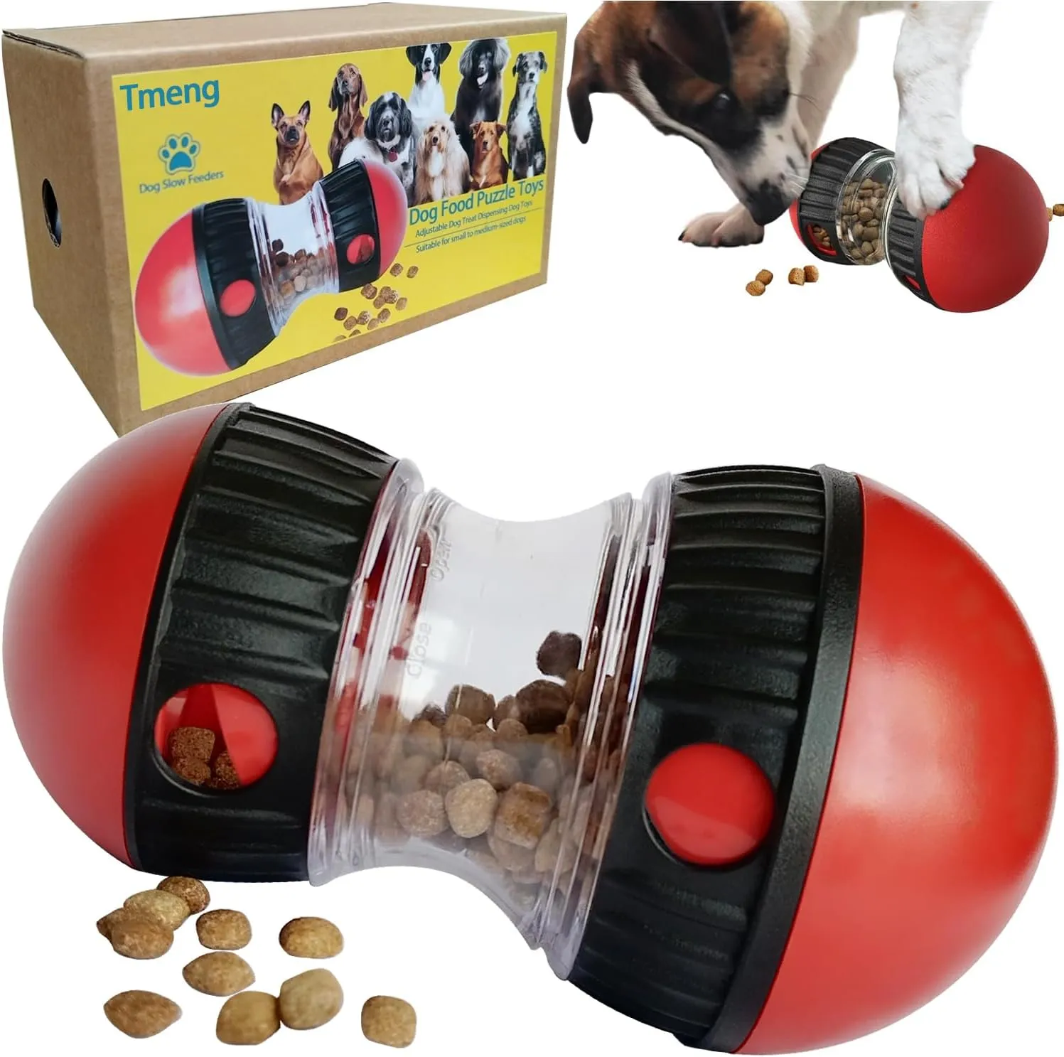 Dog Food Puzzle Toys, Adjustable Dog Treat Dispensing Dog Toys, Interactive Chase Slow Feeder for Boredom and Stimulating, IQ Training for Small Medium Large Dog