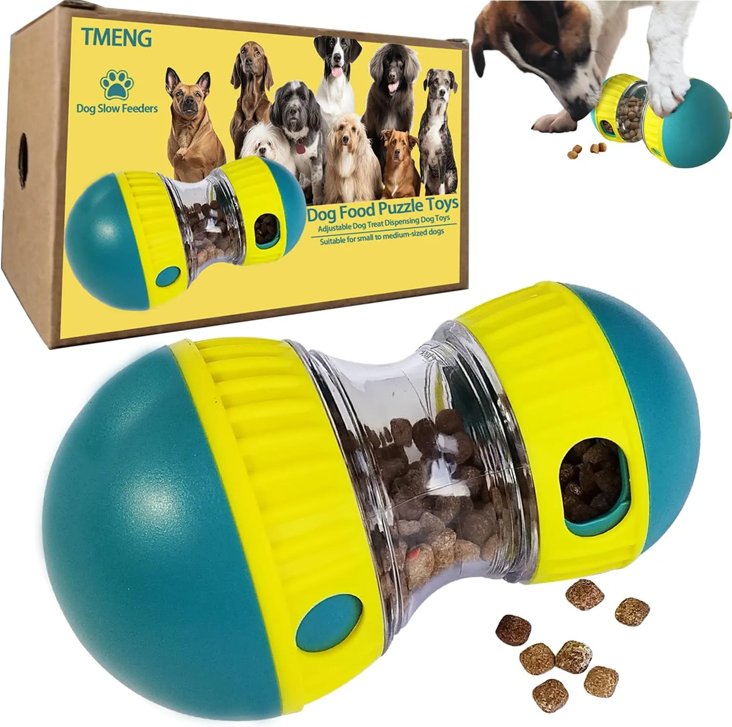 Dog Food Puzzle Toys, Adjustable Dog Treat Dispensing Dog Toys, Interactive Chase Slow Feeder for Boredom and Stimulating, IQ Training for Small Medium Large Dogs