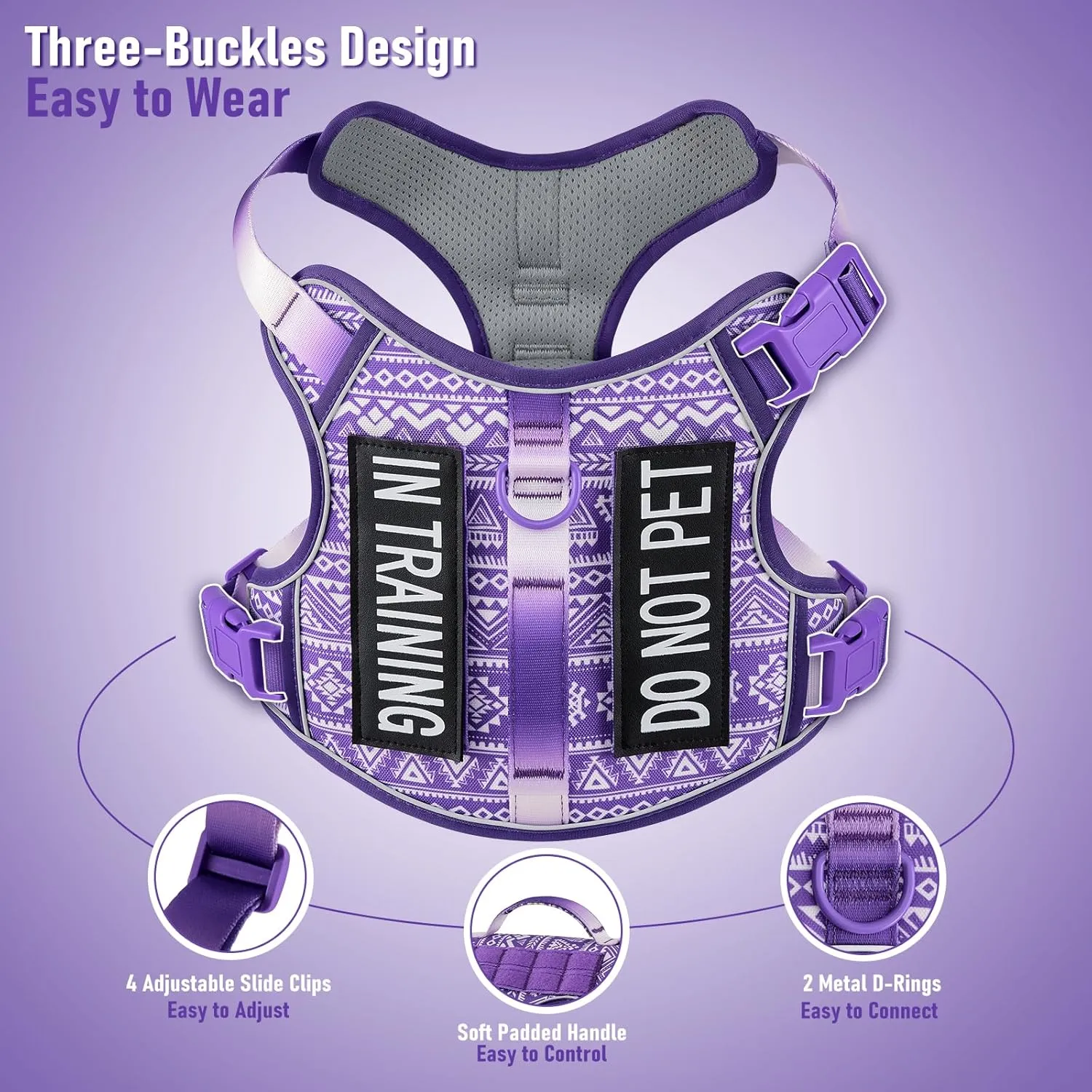 Dog Harness for X-Small Dog Breed, Light Pet Vest Harness with 2 Leash Clips and 3 Buckles, Easy to Wear, Adjustable Reflective Soft Padded, Boston Terrier, Beagle, Poodles, XS