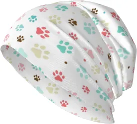 Dog Paw Print Baggy Slouchy Beanie Chemo Hat Cancer Headwear Knitted Hats Scarf Nightcap for Women Men