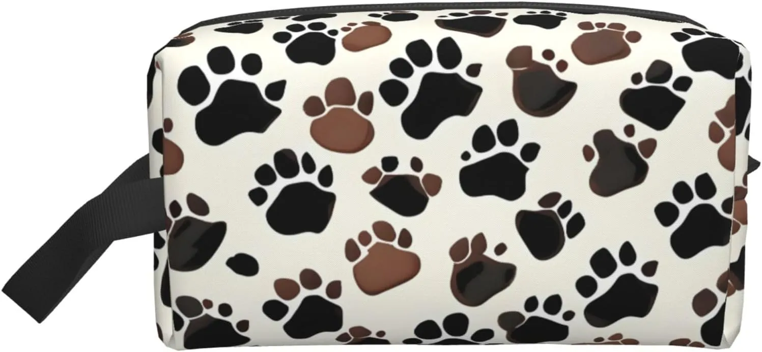 Dog Paw Prints Print Toiletries Makeup and Daily Essentials Large Capacity Zippered Storage Travel Bag
