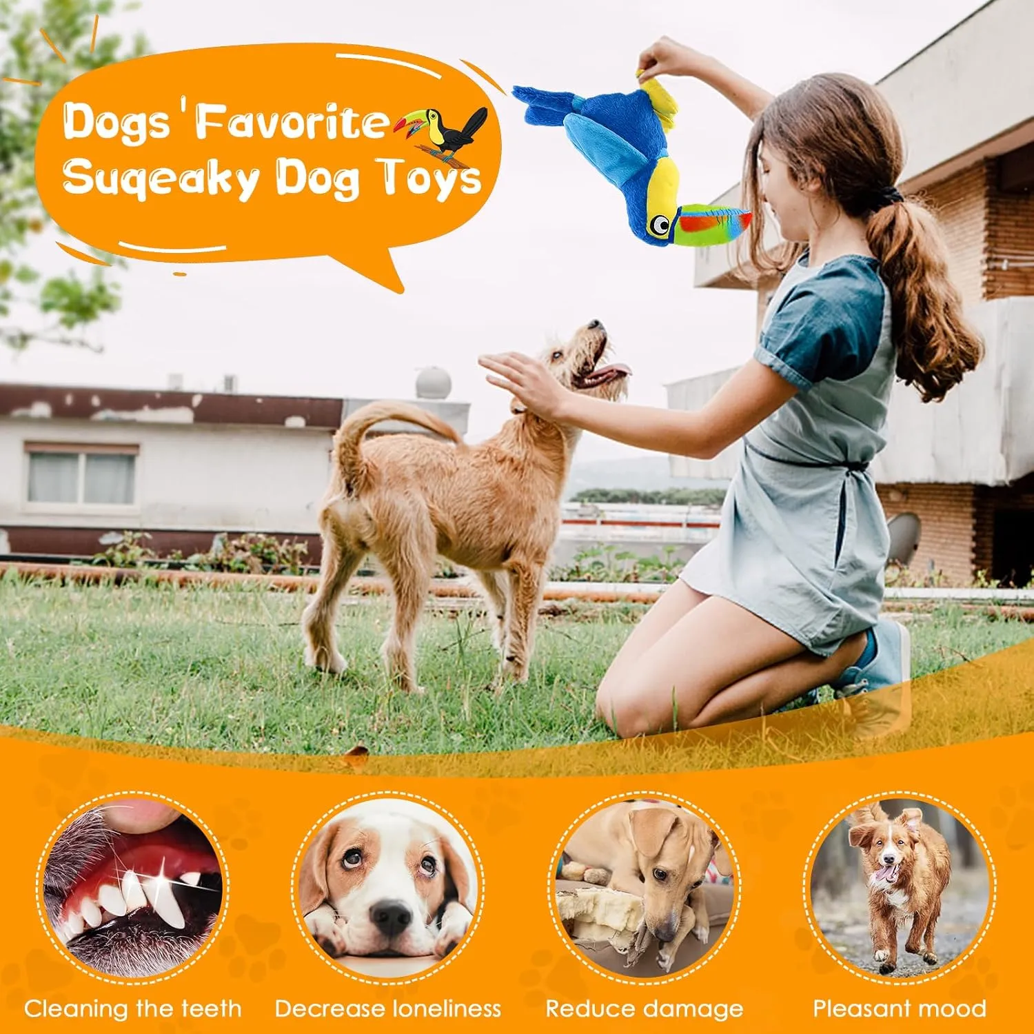 Dog Squeaky Toys: Stuffed Animal Dog Plush Chew Toy for Small, Medium, Large Dogs-Puppy Toys to Keep Them Busy