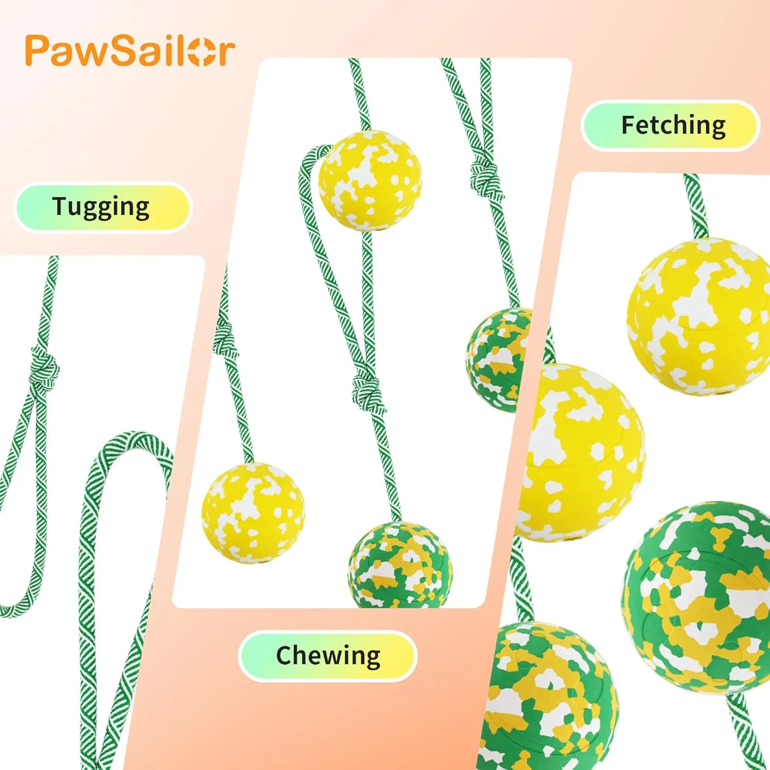 Dog Toy Ball on Rope, Aggressive Chewers Heavy Duty Ball - Nature Bamboo Fiber & Rubber, Chew/Tug/Fetch - Training, Reward and Exercise Toy -Small Medium Breeds Yellow S