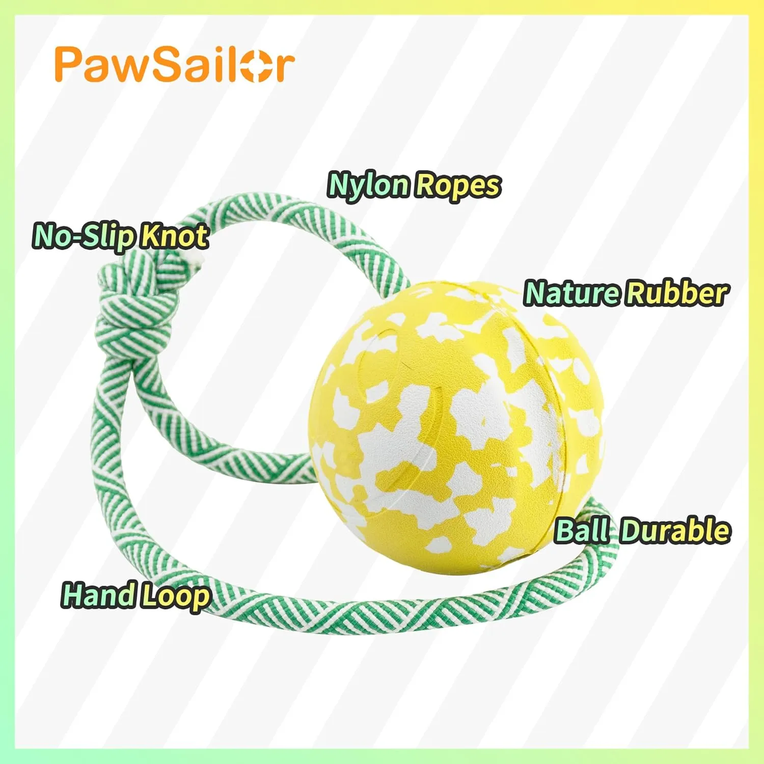 Dog Toy Ball on Rope, Aggressive Chewers Heavy Duty Ball - Nature Bamboo Fiber & Rubber, Chew/Tug/Fetch - Training, Reward and Exercise Toy -Small Medium Breeds Yellow S