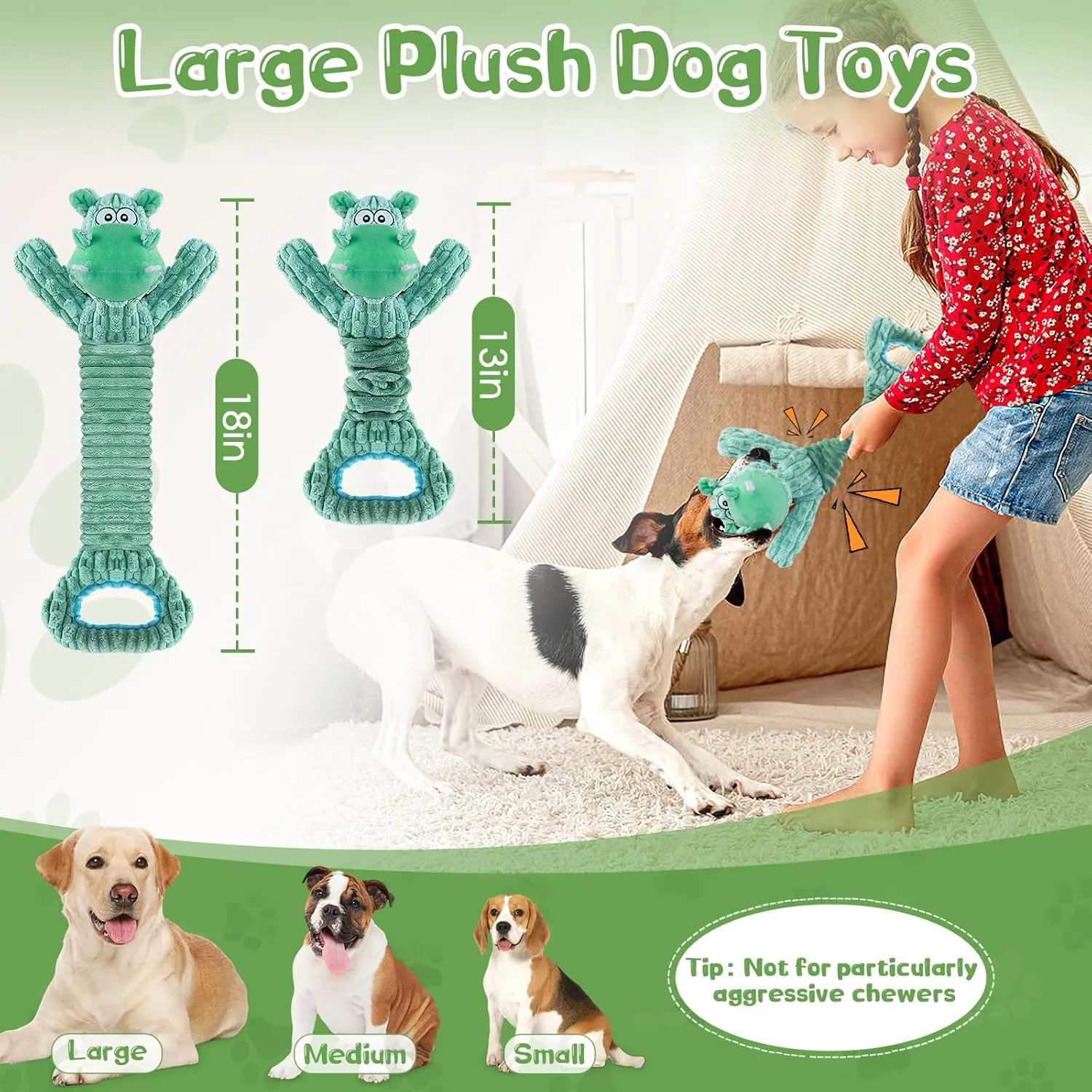 Dog Toy for Aggressive ChewersLarge Plush Dog Toys with Squeaker to Keep Them Busy