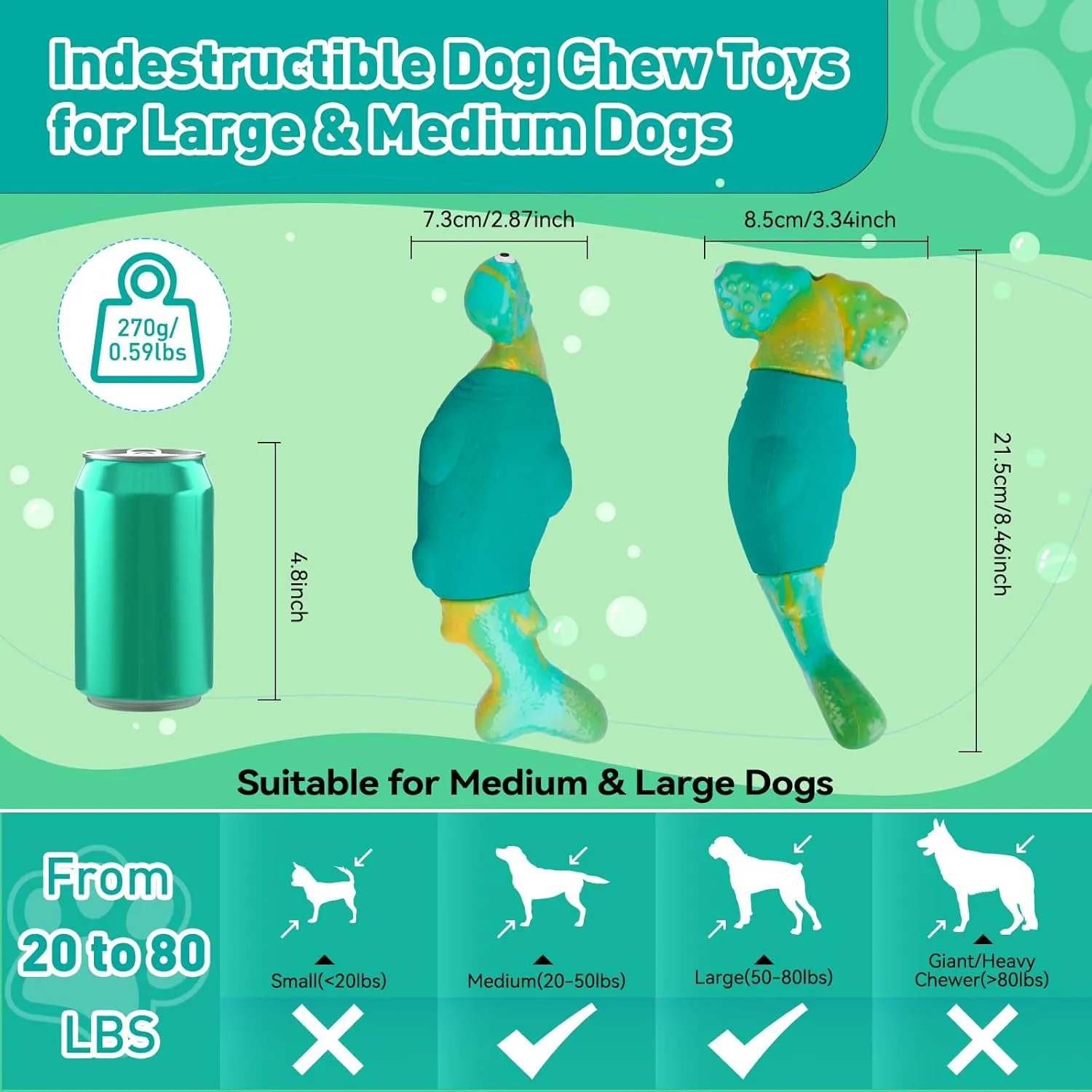 Dog Toys for Aggressive Chewers, Interactive Dog Chew Toys for Large Dogs, Indestructible Squeaky Toys to Keep Them Busy, Tough Toys for Medium/Large Breed (Green)
