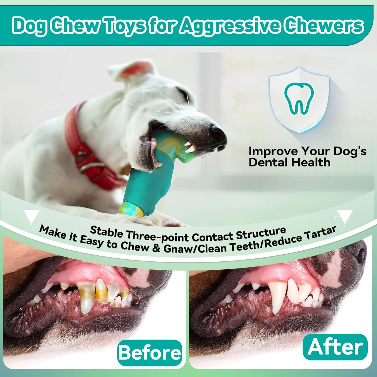 Dog Toys for Aggressive Chewers, Interactive Dog Chew Toys for Large Dogs, Indestructible Squeaky Toys to Keep Them Busy, Tough Toys for Medium/Large Breed (Green)