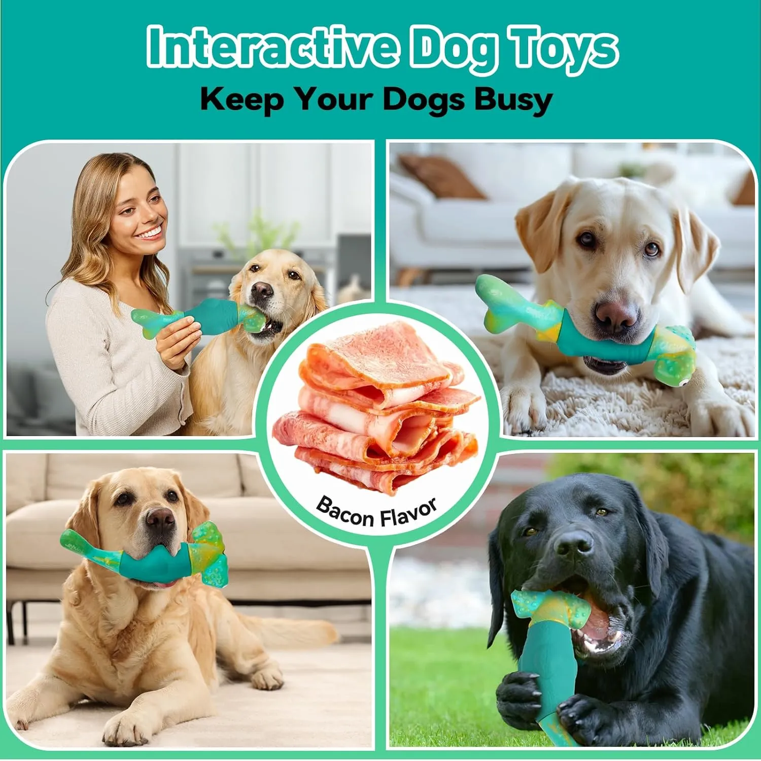 Dog Toys for Aggressive Chewers, Interactive Dog Chew Toys for Large Dogs, Indestructible Squeaky Toys to Keep Them Busy, Tough Toys for Medium/Large Breed (Green)