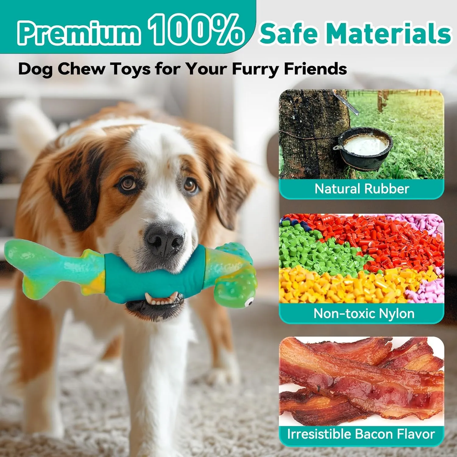 Dog Toys for Aggressive Chewers, Interactive Dog Chew Toys for Large Dogs, Indestructible Squeaky Toys to Keep Them Busy, Tough Toys for Medium/Large Breed (Green)