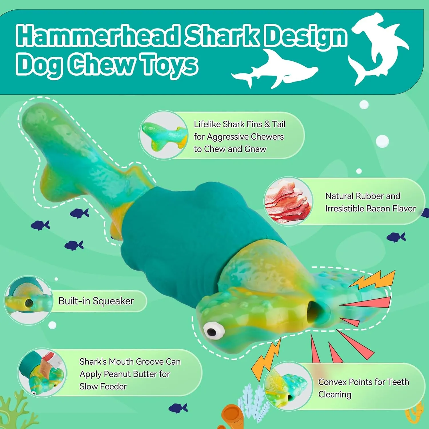 Dog Toys for Aggressive Chewers, Interactive Dog Chew Toys for Large Dogs, Indestructible Squeaky Toys to Keep Them Busy, Tough Toys for Medium/Large Breed (Green)