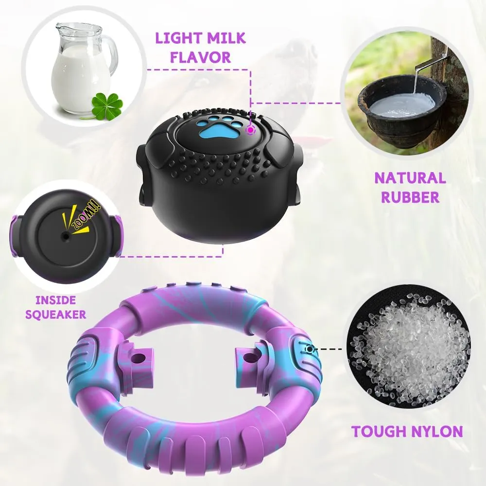 Dog Toys for Aggressive Chewers Large Medium Breed, Indestructible Squeaky Dog Chew Toys to Keep Them Busy, Nylon Rubber Interactive Tough Toys for Dogs