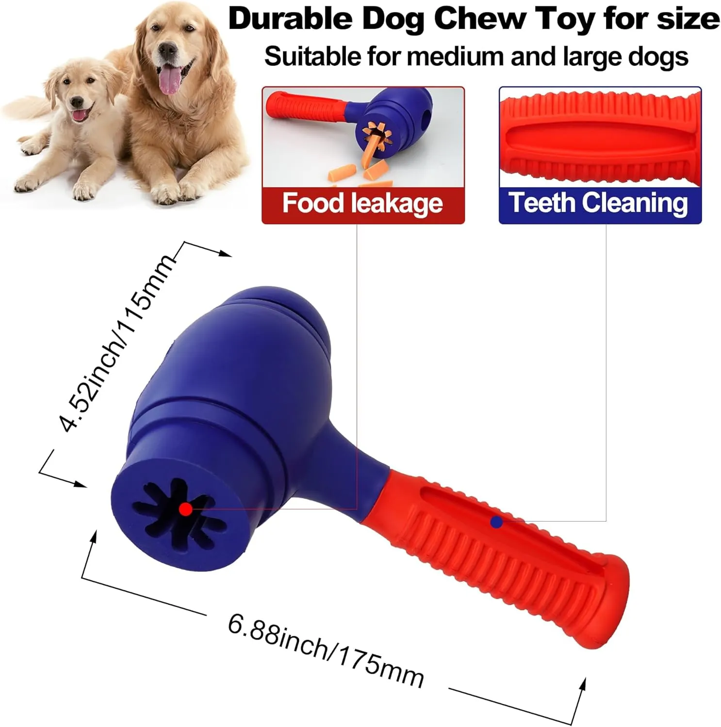 Dog Training Toys for Aggressive Chewers Pet Chompion Heavyweight Dog Chew Toy for Medium Large BreedsFood Grade Non-Toxic Dental Pet Toy(Hammer Dog Toys, 6.78 in XLarge)
