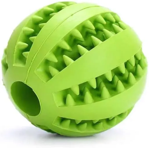 Dog Treat Toy Ball, Dog Tooth Cleaning, Toy Interactive Dog Toys, Dog Puzzle Teething Toys Ball, Pack of 2 (Blue & Green, 2.75" 7cm)