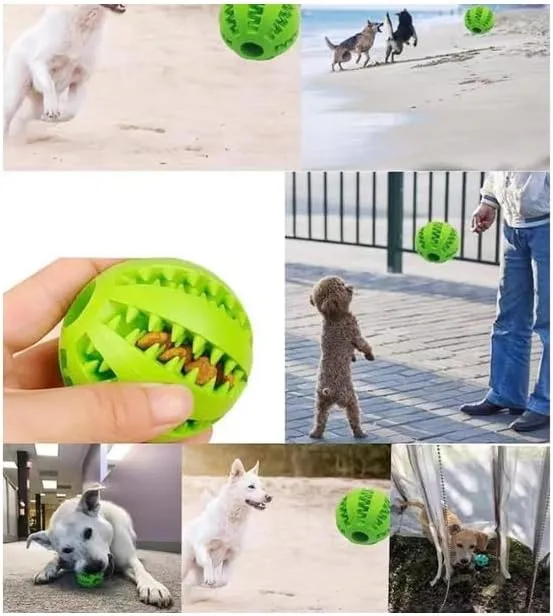Dog Treat Toy Ball, Dog Tooth Cleaning, Toy Interactive Dog Toys, Dog Puzzle Teething Toys Ball, Pack of 2 (Blue & Green, 2.75" 7cm)