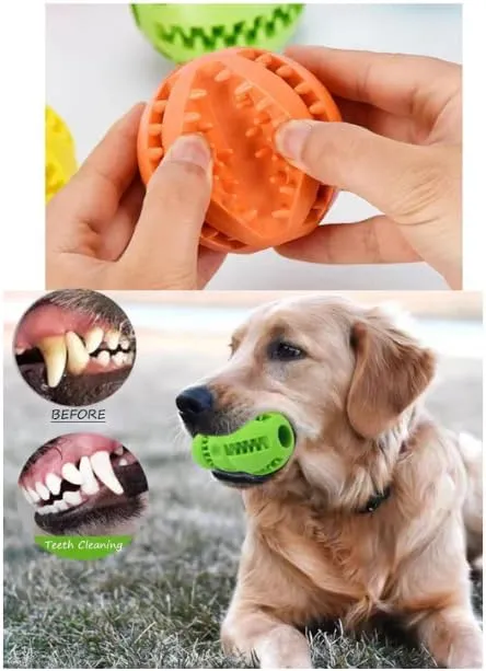 Dog Treat Toy Ball, Dog Tooth Cleaning, Toy Interactive Dog Toys, Dog Puzzle Teething Toys Ball, Pack of 2 (Blue & Green, 2.75" 7cm)