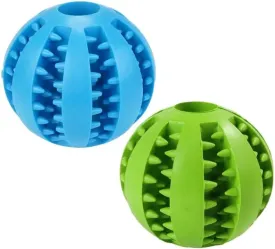 Dog Treat Toy Ball, Dog Tooth Cleaning, Toy Interactive Dog Toys, Dog Puzzle Teething Toys Ball, Pack of 2 (Blue & Green, 2.75" 7cm)
