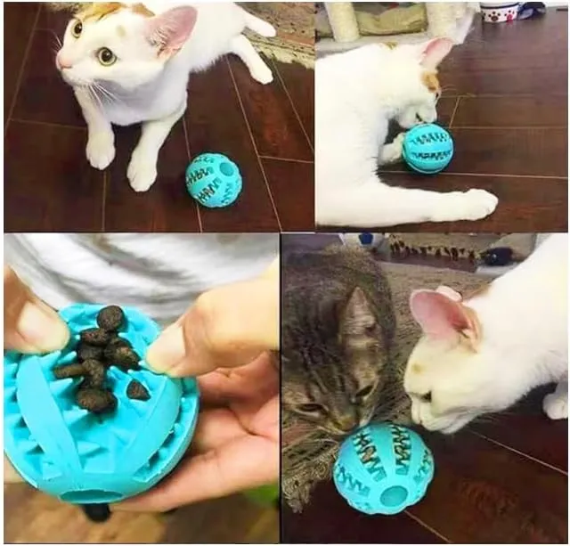 Dog Treat Toy Ball, Dog Tooth Cleaning, Toy Interactive Dog Toys, Dog Puzzle Teething Toys Ball, Pack of 2 (Blue & Green, 2.75" 7cm)