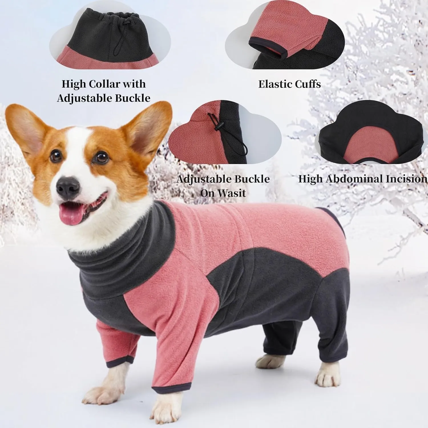 Dog Winter Coat Soft Warm Fleece Pullover Pajamas for Small Medium Large Dogs, Windproof Dog Cold Weather Jacket Full Body Onesie,Dog High Collar Jumpsuit Outfit Clothes Apparel for Walking Hiking,2XL