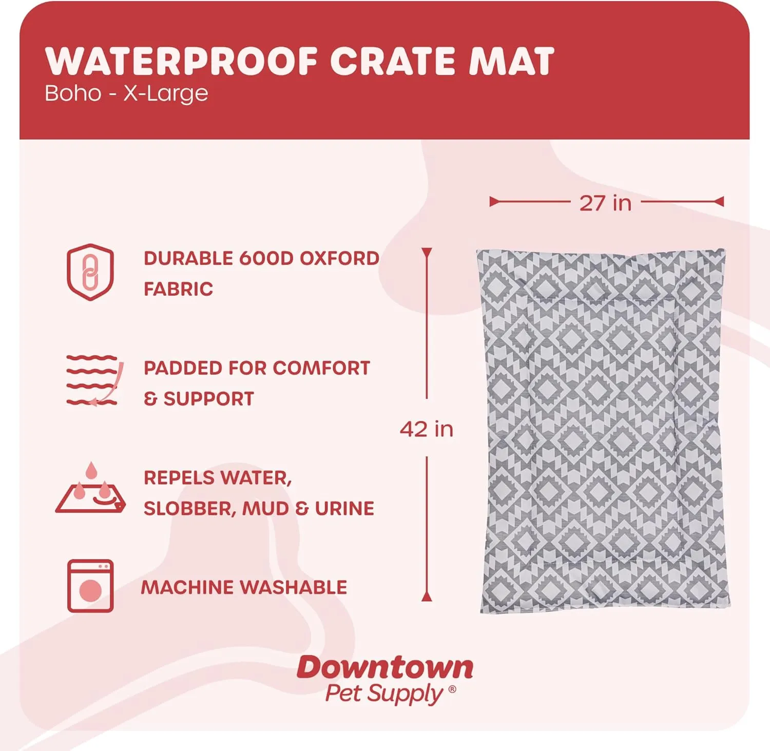 Downtown Pet Supply Dog Crate Pad, X-Large, Waterproof, Ripstop Nylon Fabric, Chew Proof, Machine Washable