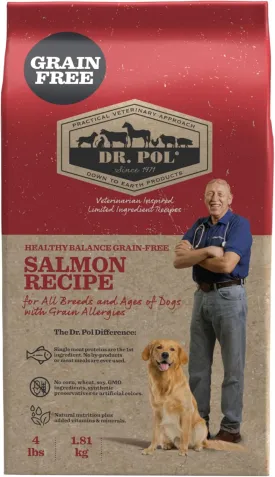 Dr. Pol Grain Free Salmon Dog Food - Premium Natural Dry Dog Food, Limited Ingredient High Protein Veterinarian Formulated Kibble for Any Size or Stage, Allergies, Sensitive Stomach, Salmon 4lb Bag