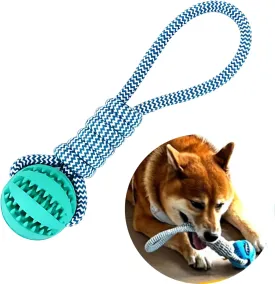 Durable Rubber Rope with Ball Dog Chewing Toys, Teeth Cleaning And Treat Dispensing Ball Rope Dogs Interactive Dog Toys For Training Stimulating Entertainment Treat Dispenser Teething Toy (Blue)
