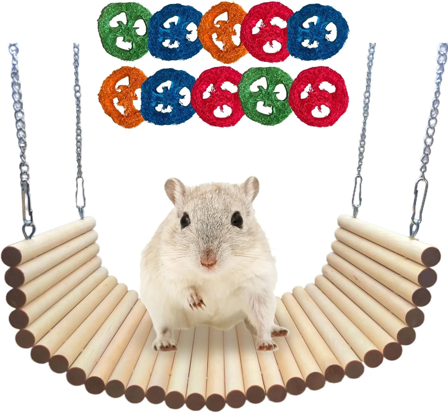 Dwarf Rabbit Swing Toy Hamster Swing Natural Wooden Hamster Bridges Ladder Hideout Tunnel Guinea Pig Hanging Hammock Small Animal Chew Toys Cage Accessories for Bunny Chinchilla Rat
