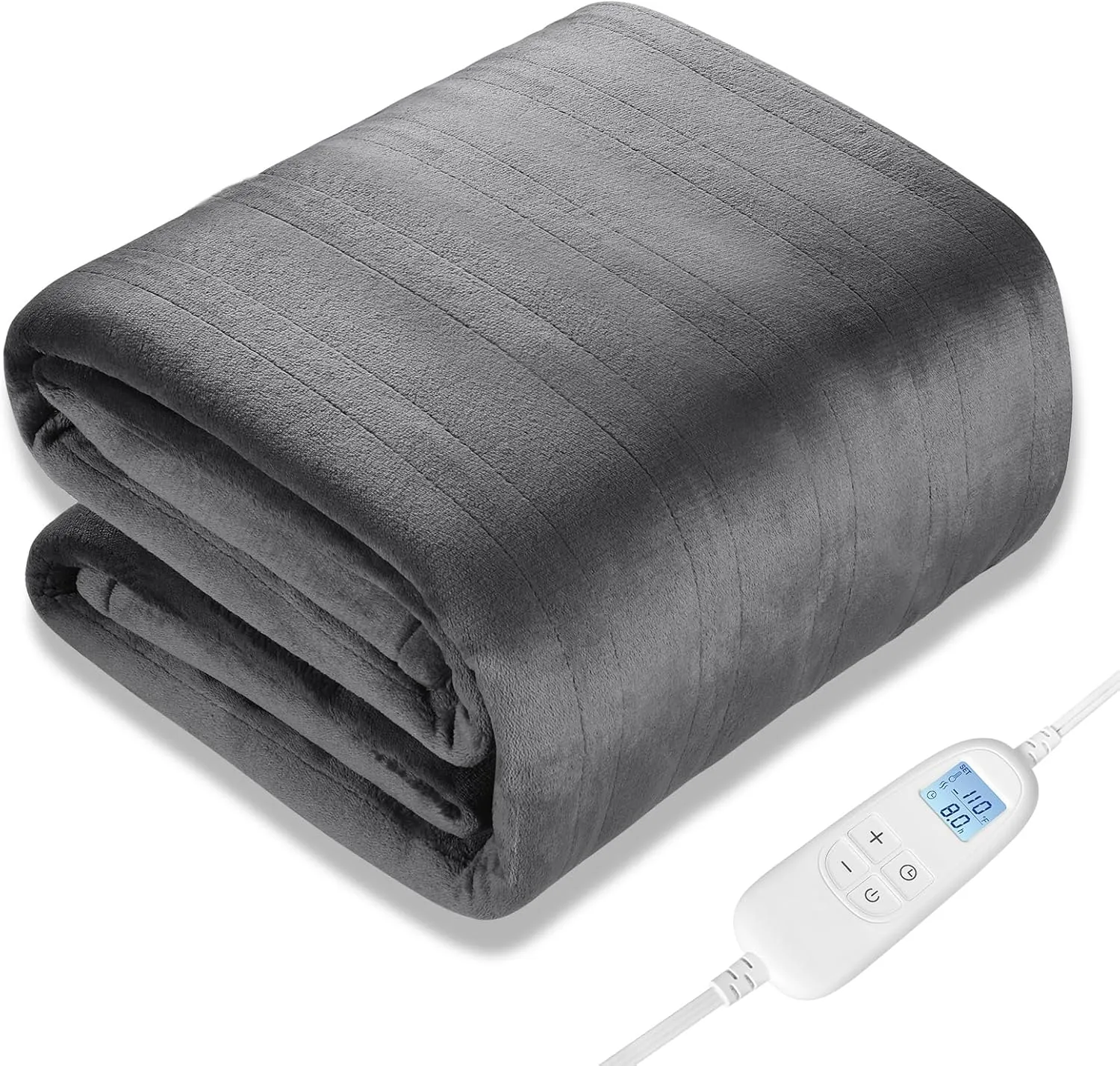 Electric Heated Blanket Queen Size 84" x 90" | 6 Heating Levels & 8h Auto Timer | Full Body Fast Heating and Ultra Soft Flannel, Machine Washable Bed Sofa Home Office Use, Grey