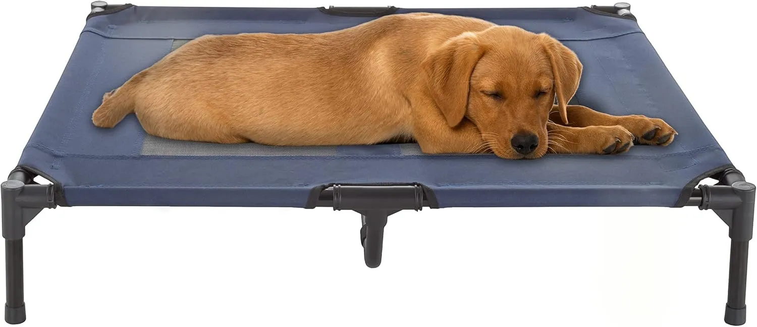 Elevated Dog Bed - 36x29.75-Inch Portable Pet Bed with Non-Slip Feet - Indoor/Outdoor Dog Cot or Puppy Bed for Pets up to 80lbs by PETMAKER (Blue)
