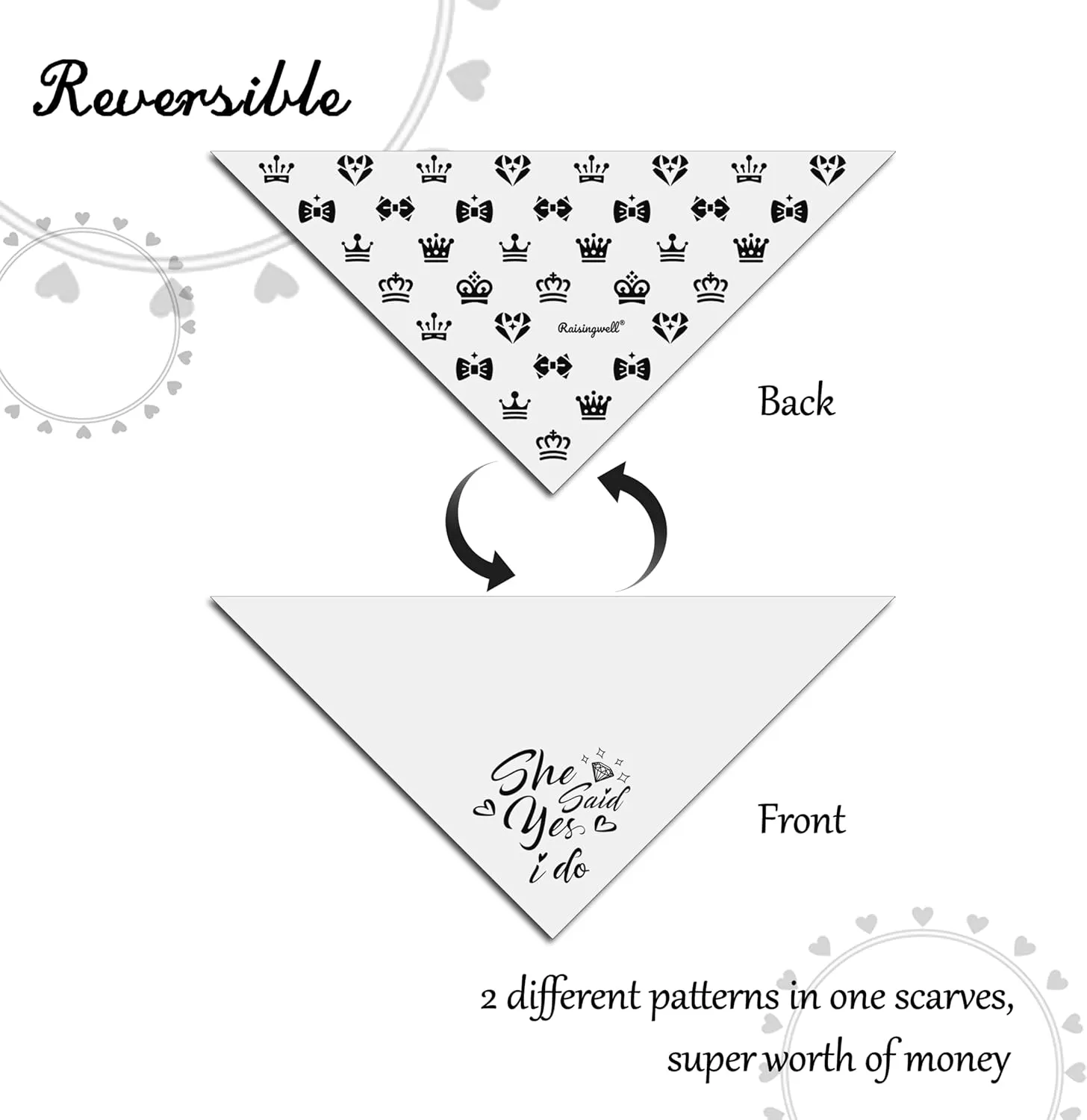 Engagement Gift for Couples Dog Bandana 1 Pack 2 Pattern Reversible, She Said Yes Dog Bandanas,Wedding Party Triangle Scarf for Small to Medium Breed Dogs(Small)