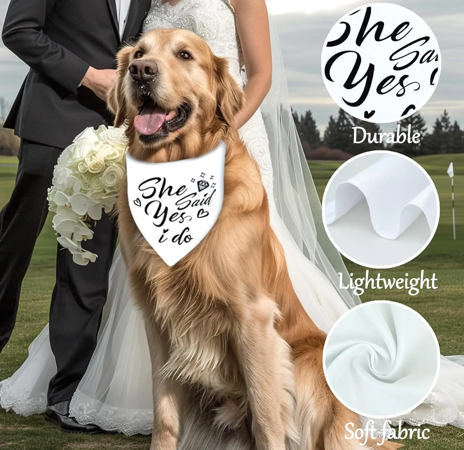 Engagement Gift for Couples Dog Bandana 1 Pack 2 Pattern Reversible, She Said Yes Dog Bandanas,Wedding Party Triangle Scarf for Small to Medium Breed Dogs(Small)