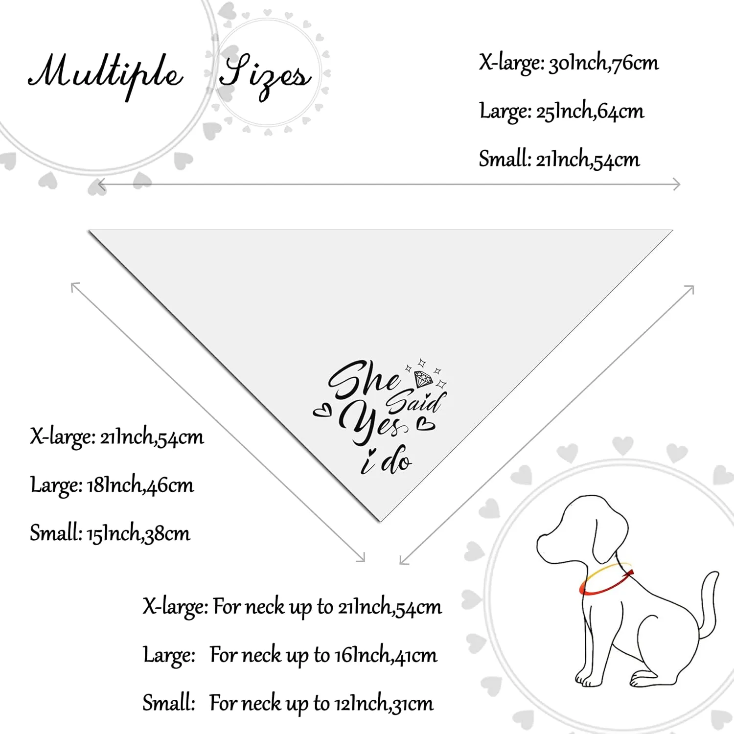 Engagement Gift for Couples Dog Bandana 1 Pack 2 Pattern Reversible, She Said Yes Dog Bandanas,Wedding Party Triangle Scarf for Small to Medium Breed Dogs(Small)